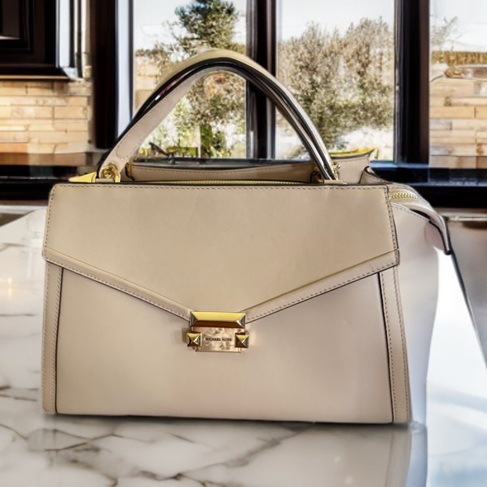 Michael Kors Cream Pink and Gold Satchel with Angular Flap